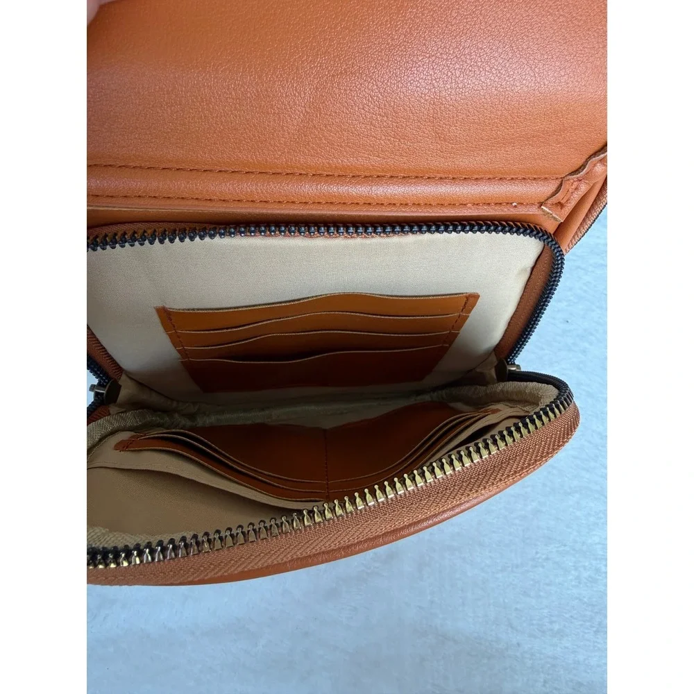 Cognac Faux Leather Crossbody Organizer Bag Buckle Accent Brown Messenger Small